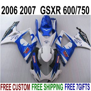 Plastfeoking kit för SUZUKI GSX-R600 GSX-R750 06 07 K6 Fairings GSXR 600/750 2006 2007 Vitblå Corona Bodywork Set V33F
