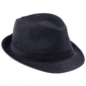 Vintage Style Panama Straw Mössor märke Nya Män Kvinnor Fedora Sommar Stingy Brim Caps Black ZDS2 * 10
