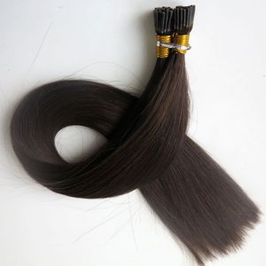 Pre Bonded I Tips Brasilianska Human Hair Extensions 100G 100Strands 18 20 22 24In # 2 / Darkest Brown Straight Indian Hair Products