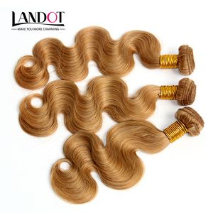 Peruvian Body Wave Wavy Virgin Hair Honey Blonde Peruvian Human Hair Weaves Bundles Color 27# Extensions 3 4Pcs Lot 12-30Inch Double Wefts