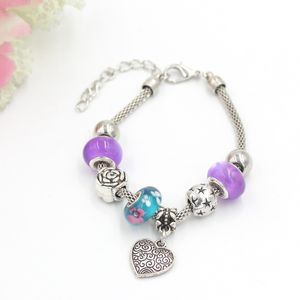 New Arrival Charm Bracelet European Style Flower Teal Color Murano Glass Beads Rose Heart Char Bracelet for Women Gift Jewelry