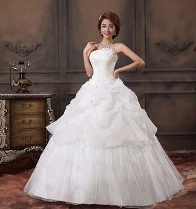 Günstiges Ballkleid-Hochzeitskleid mit Applikationen, Perlen, trägerlosen Rüschen unter 100 $