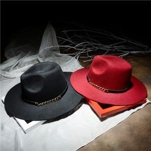 Grossist-nya snygga kvinnors hattar dekorationskedja imitation ull hatt jazz platt vintage hatt klänning hattar för kvinnor