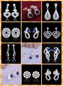 50pairs/lot mixed 12 style 925 sterling silver Sapphire Earrings best gift