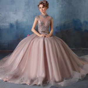2019 Nowa wysoka szyja Quinceanera Suknie Koronkowe Aplikacje z Crystal Zroszony Suknia Balowa Sweet 16 Prom Suknie Vestidos de Quinceanera