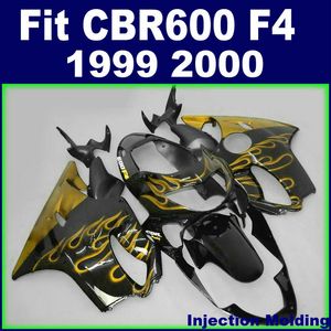 7Gifts +100% Injection molding for HONDA fairings CBR600 F4 1999 2000 yellow flame in black 99 00 cbr 600 f4 fairings kits CJKI