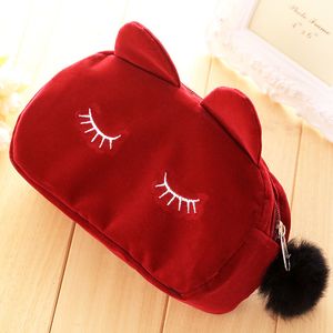 Lady Women Cosmetic Bags Makeup Pures Fall Flanell Polyester Storlek 19*5*12cm Cartoon Cat Portable Travel