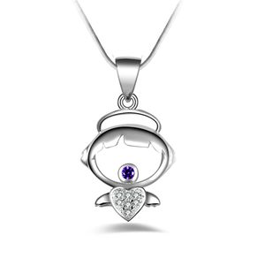 Gratis frakt Fashion High Quality 925 Silver Angel Wings Purple Diamond Jewelry 925 Silver Necklace Valentine's Day Holiday Gifts Hot 1662