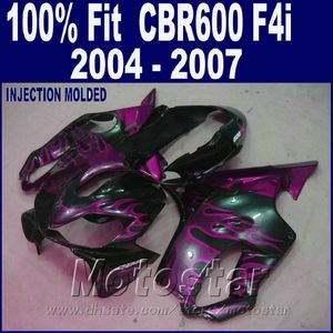 100% впрыска ABS для HONDA CBR 600 F4i обтекатели 2004 2005 2006 2007 фиолетовый пламя bodykits cbr600 f4i 04 05 06 07 YXAD