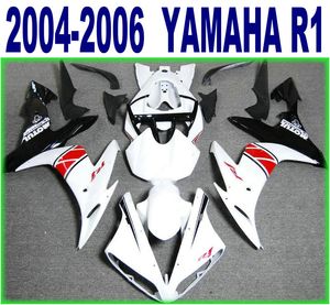 Injektionsgjutning ABS plastfeoking kit för Yamaha YZF-R1 04 05 06 Svart Röda Vit Fairings Set YZF R1 2004 2005 2006 YQ29