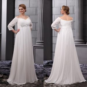 Brautkleider in Übergröße, Empire-Taille, schulterfreie Brautkleider, Strandkleid, schwangeres Hochzeitskleid, Umstandskleid, Brautjungfer, elfenbeinfarbener Chiffon