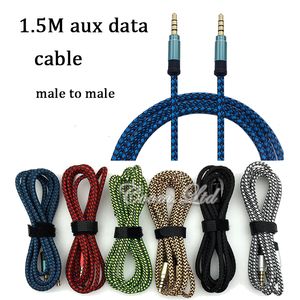 1.5M 5ft 3m 10ft Tessitura in nylon Cavo ausiliario audio Aux da 3,5 mm Jack a spina maschio Cavo stereo per telefono Sam HTC LG Smart Phon