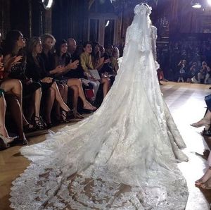 Luxry Zuhair Murad 2 Camadas de Comprimento 3 M Catedral Renda Borda Mantilha Nupcial Véu de Casamento Pente Livre