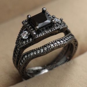 Tamanho 5-10 Frete grátis Retro Jóias 10kt ouro preto cheio de topázio branco Gem mulheres casamento simulado Diamond Wedding Ring set presente