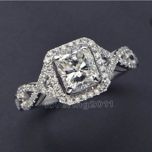 Tamanho 5-10 atacado princesa Noivado de jóias topázio branco 925 prata esterlina cheia Diamonique Casamento Diamante simulado conjunto anel de Diamante