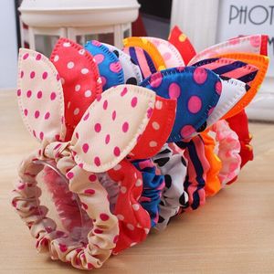 セール！ファッションガールズヘアバンドミックススタイルPolka Dot Bow Rabbitの耳の弾性ヘアロープポニーテールホルダーヘアアクセサリー100ピース