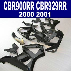 Gratis Anpassa Fairing Kit för Honda CBR 900 RR CBR929 00 01 CBR900RR 2000 2001 Pure Glossy Black Fairings Set HB53