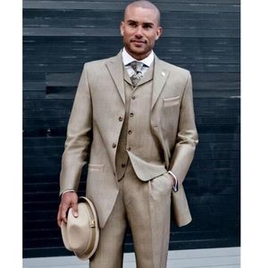 Fashion Brown Men Tuxedos Peaked Lapel Wedding Suits For Men Groomsmen Suits 3 Pieces Men Suits Slim Fit (Jacket+Pants+Vest)