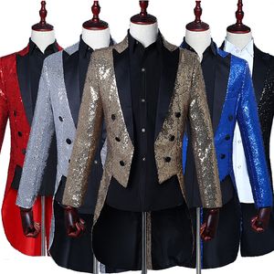 Swallowtail Male Sequins Tailcoat Suit Jackets Prom Formal Host stage performance Tuxedo full dress Magician show Teams Chorus show costumes