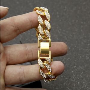 15mm mens cadeia mulheres hip hop full gelado fora miami freio cubano banhado a ouro bracelete com pavimentada clear strass whosales de alta qualidade