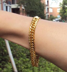 Mens tunggult guld kubansk länk kedja armband 230mm riktiga människor modell 100% äkta guld, inte solid inte pengar.