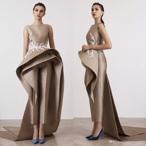 Fashion Krikor Jabotian Prom Dresses Jumpsuits Bateau Neck Formal Evening Gown With Peplums Sleeveless Party Dress