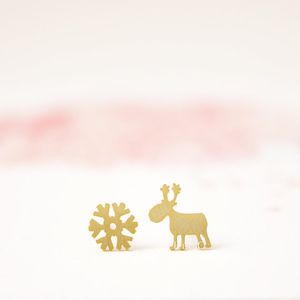 Moda 18K Złoto Srebrny Rudolf i Snowflake Stud Kolczyki Hurtownie Darmowa Wysyłka Zima Renifer Trzy Rodzaja koloru