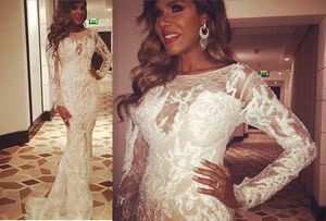 イブニングドレスLabourjoisie Mermaid White Lace Yoi Beads Long Dress Zuhair Murad Yousef Aljasmi Kim Kardashian 0022