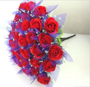 36 cabeças derrick subiu Bouquets De Casamento Flores Artificiais De Seda Rosefloyd rose corpo rosa vermelha bouquets frete grátis SF0201