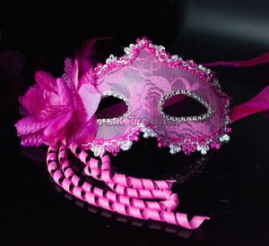 Maskeradmasker spets ansikte med blommor dekoration på plats makeup dansfest mask för kvinnor och tjej fler färger blandade