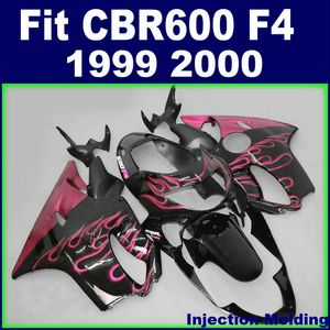 7Gifts + formsprutning skräddarsy för Honda Fairings CBR600 F4 1999 2000 Rosa Flame i svart 99 00 CBR 600 F4 Fairings Kits RCNH