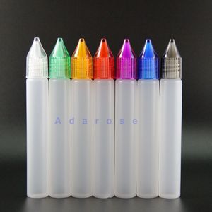 Unicorn Droper -flaskor 15 ml 100 st/Lot Pen Sharp Nipples Högkvalitativ LDPE med plastfärgade mössor