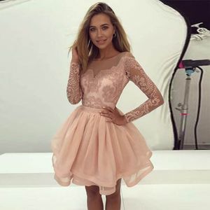 New Pink Lace Appliques Short Party Dress Scoop Neck Sleeveless Homecoming Dress dresses Party Evening