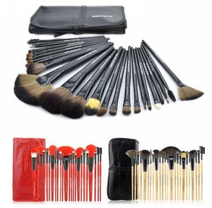 Schwarz / Rosa / Holzfarbe 24-teiliges professionelles Make-up-Pinsel-Kosmetikpinsel-Set-Kit-Werkzeug mit Softcase DHL-freies Verschiffen