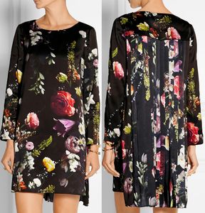 Fashion Flower Print Women Asymmetrical Dress Elegant Long Sleeve Pleated Dresses 15108110