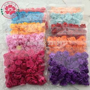 Partihandel-500pcs Freeshipping (mixorder) Vit 25mm Satin Ribbon Flower Rose för hantverk Kläder BlommorWedding 500PCS 1-51-4.5