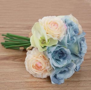 silk rose flowers 12 pieces Bridal Wedding Bouquets Artificial Flowers Silk Rosefloyd rose body beautiful artificial rose HR016