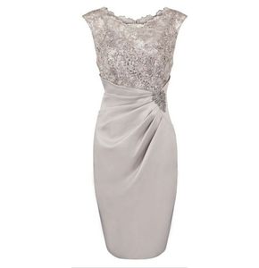 Hot Selling Knee Length Chiffon Scoop Mother Of the Bride Dresses In Stock with Lace Beaded