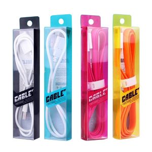 Partihandel 500PCS / Lot Blister Clear PVC Retail Packaging Bag / Paket Box för 1 meter Laddningskabel USB-kabel, 4 färg