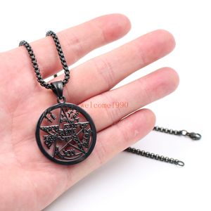 FREE SHIPP Black Stainless Steel Large 32mm Geometric Religious geometric JEWISH pentagram Wicca Pendant necklace rolo chain 3mm 18''-32''
