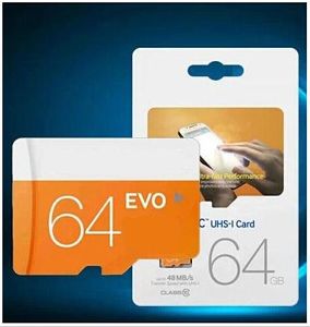 EVO 100% Real 64GB Minneskort Klass 10 UHS-1 TransFlash TF för Samsung Smartphone med paket