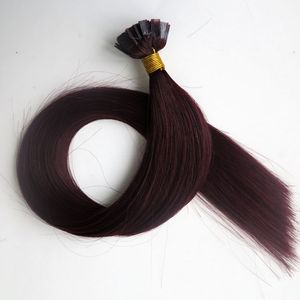 50g 1set = 50Strands plattspets keratin Mänsklig hårförlängning 18 20 22 24in # 99J / Rödvin Brasiliansk indisk prebundet hår