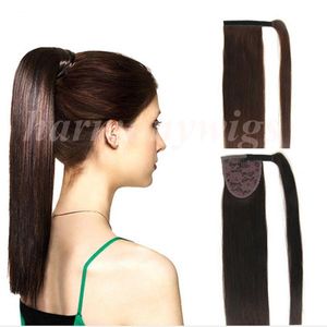 Toppkvalitet 100% Human Hair Ponytail 20 22in 100g # 6 / Medium Brown Double Drawn Brazilian Malaysian Indian Hair Extensions Fler färger