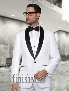 Custom Made One Button White Groom Tuxedos Sjal Lapel Groomsmen Bästa Man Bröllop Prom Middagsdukar (Jacka + Byxor + Vest + Slips) G5163