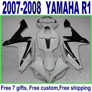 100% passform för Yamaha YZF R1 2007 2008 Svart Vit Högkvalitativa Fairings Set YZF-R1 07 08 Fairing Kit YQ83