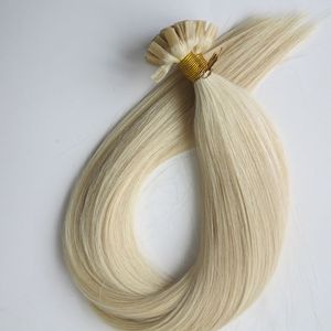 150g 1set = 150Strands Pre Bonded Flat Tip Hårförlängningar 18 20 22 24in # 60 / Platinum Blond brun brasiliansk indisk remy keratin mänskligt hår