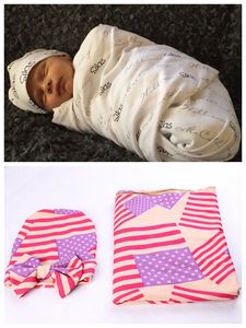 新生児ベビーアメリカンフラッグハット+スワッドル毛布包装シャワーキャップクロスムスリンコットンバスタオルマルチ機能Aden Anais MZ9107