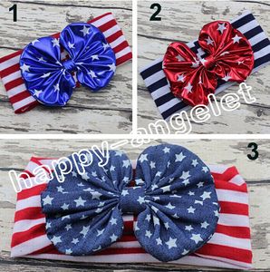 20 SZTUK Kobiety / Dziecko Niemowlę Wiązane Brązowania Bow Turban Twist Hair Band Kwiat 4 lipca Headband Head Wrap Stripe Stars Headwrap FD6549