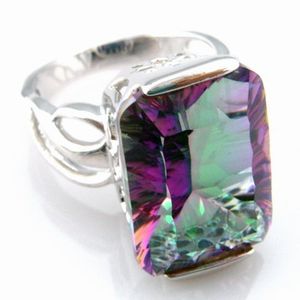 Mystic Rainbow Jewelry Ring, Natural Crystal Pierścień R331D