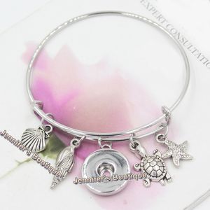 New Fashion DIY Interchangeable Snap Jewelry Summer Ocean Turtle Sea Shell Conch Starfish Charms Snap Bangles Bracelets for women Jewelry